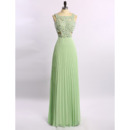 Elegant Floor Length Chiffon Rhinestone Pleated Skirt Evening Dresses