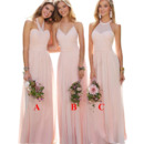 Elegant A-Line Halter Floor Length Chiffon Pleated Bridesmaid Dresses