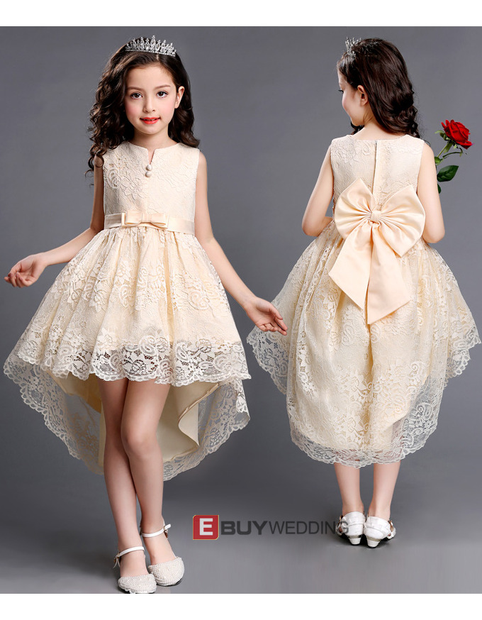 High-Low Short Lace Little Girls Party Dresses with Bows - US$ 112.99 ...